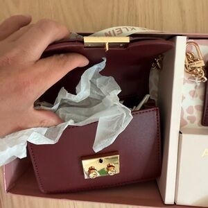 Anne Klein Burgundy Mini Bag with Gold Accents